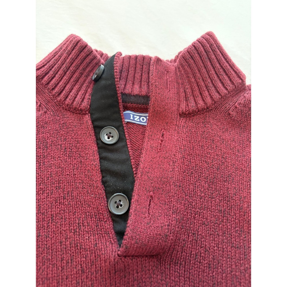 IZOD Mens Burgundy Heather Mock Neck Button Placket Pullover Sweater Large